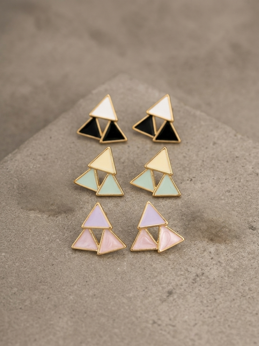 Tri-Triangle Enamel Stud Earrings