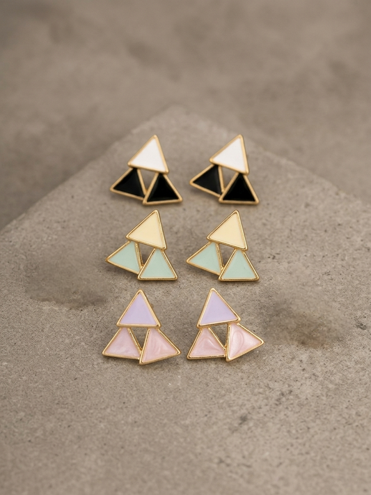 Tri-Triangle Enamel Stud Earrings