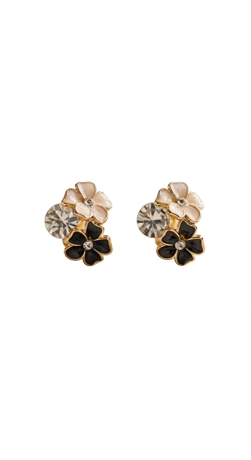 Noir Blossom Trio Flower Crystal Stud Earrings