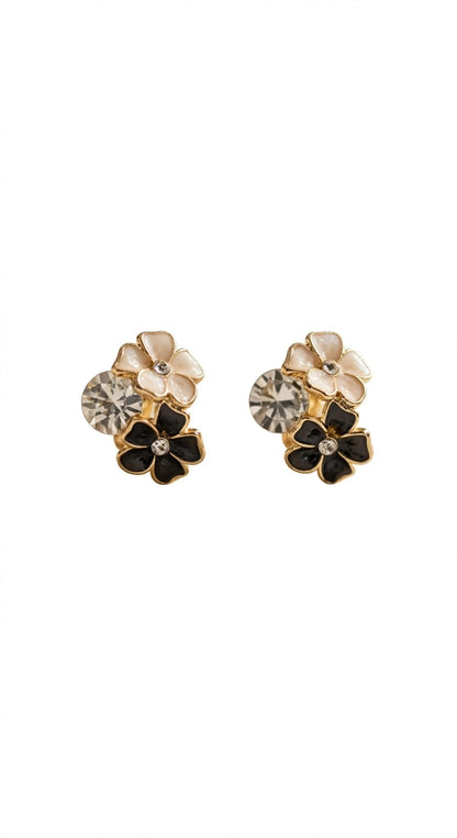 Noir Blossom Trio Flower Crystal Stud Earrings