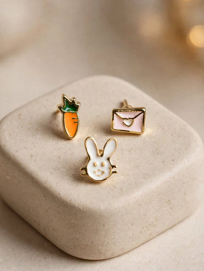 Cute Mismatched Stud Earrings Set of 3