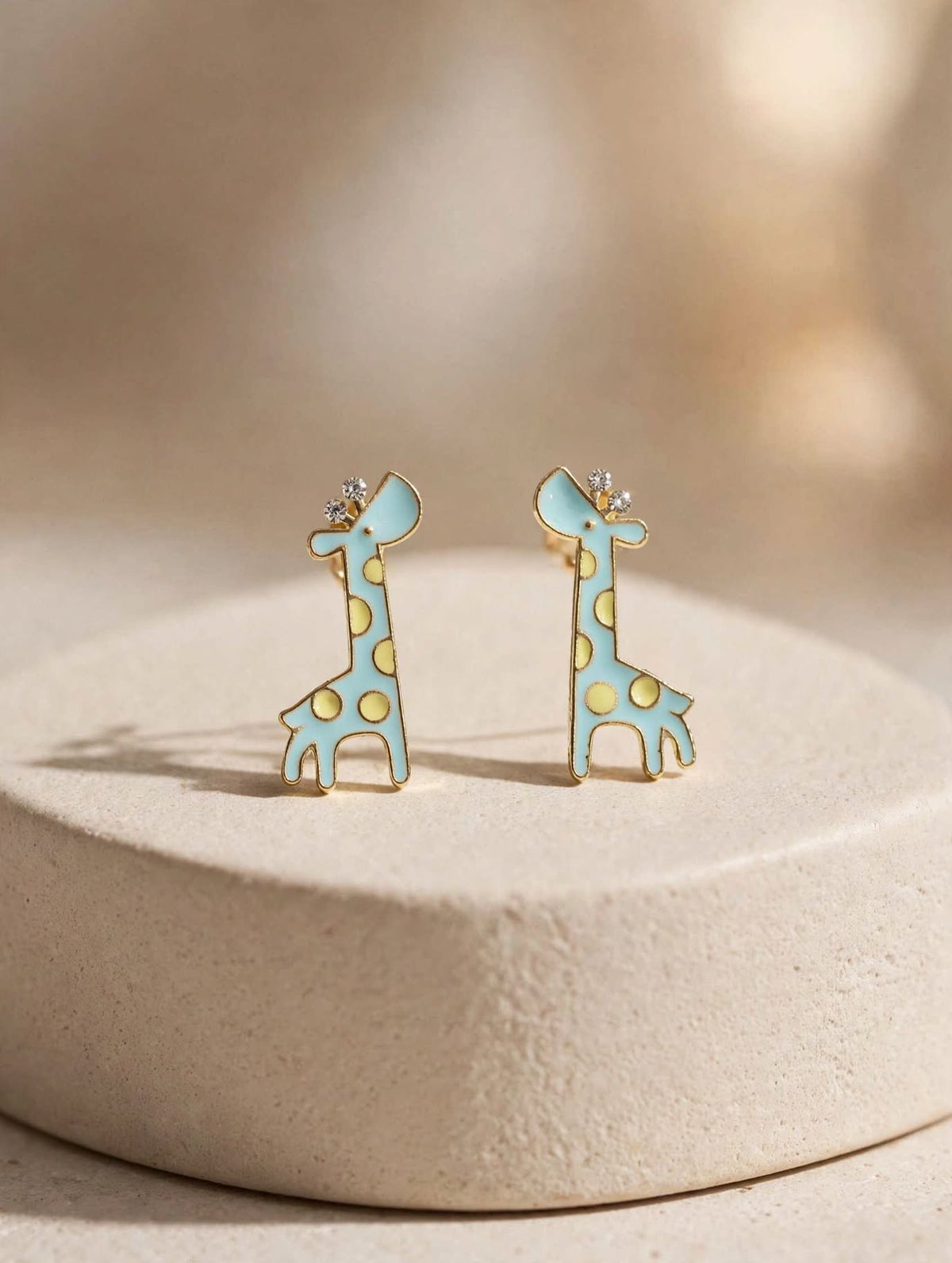 Giraffe Sky Blue Enamel Stud Earrings with Crystal Horns