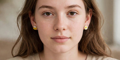 Bee & Smiley Daisy Mismatched Enamel Stud Earrings