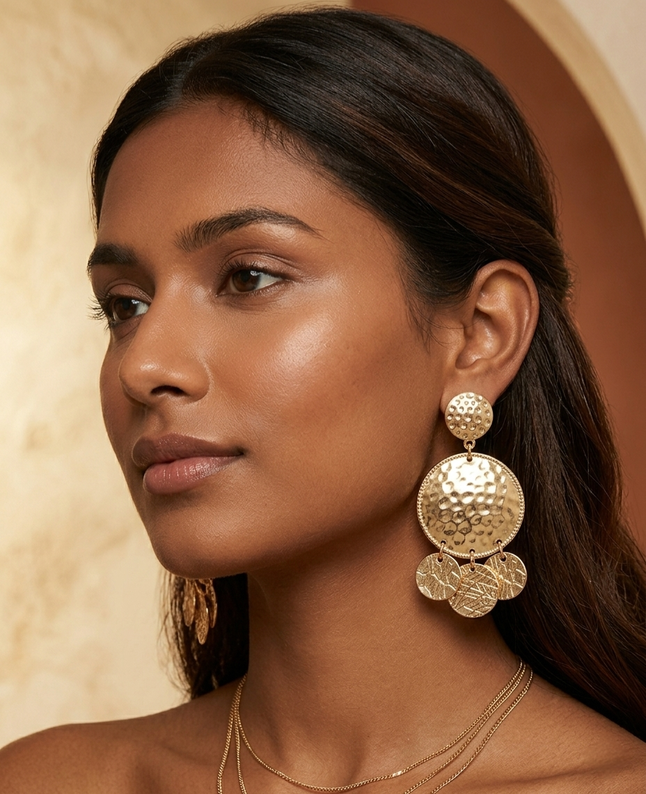The hammered Soleil Drop Earrings