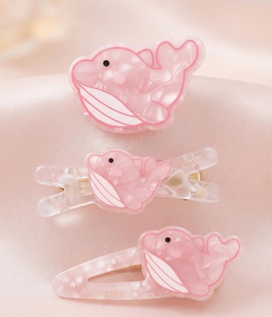 🌸 Pastel Pink Dolphin Hair Clip Set (3-Piece)