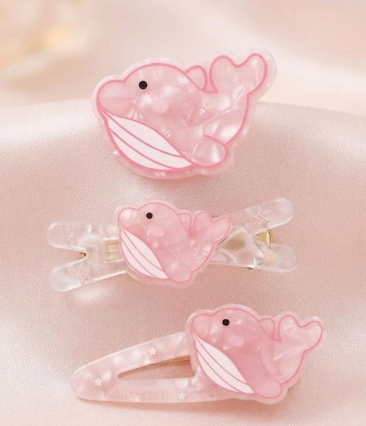 🌸 Pastel Pink Dolphin Hair Clip Set (3-Piece)