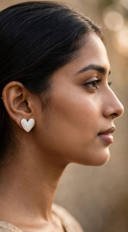 Heart Stud Earrings Mother of Pearl