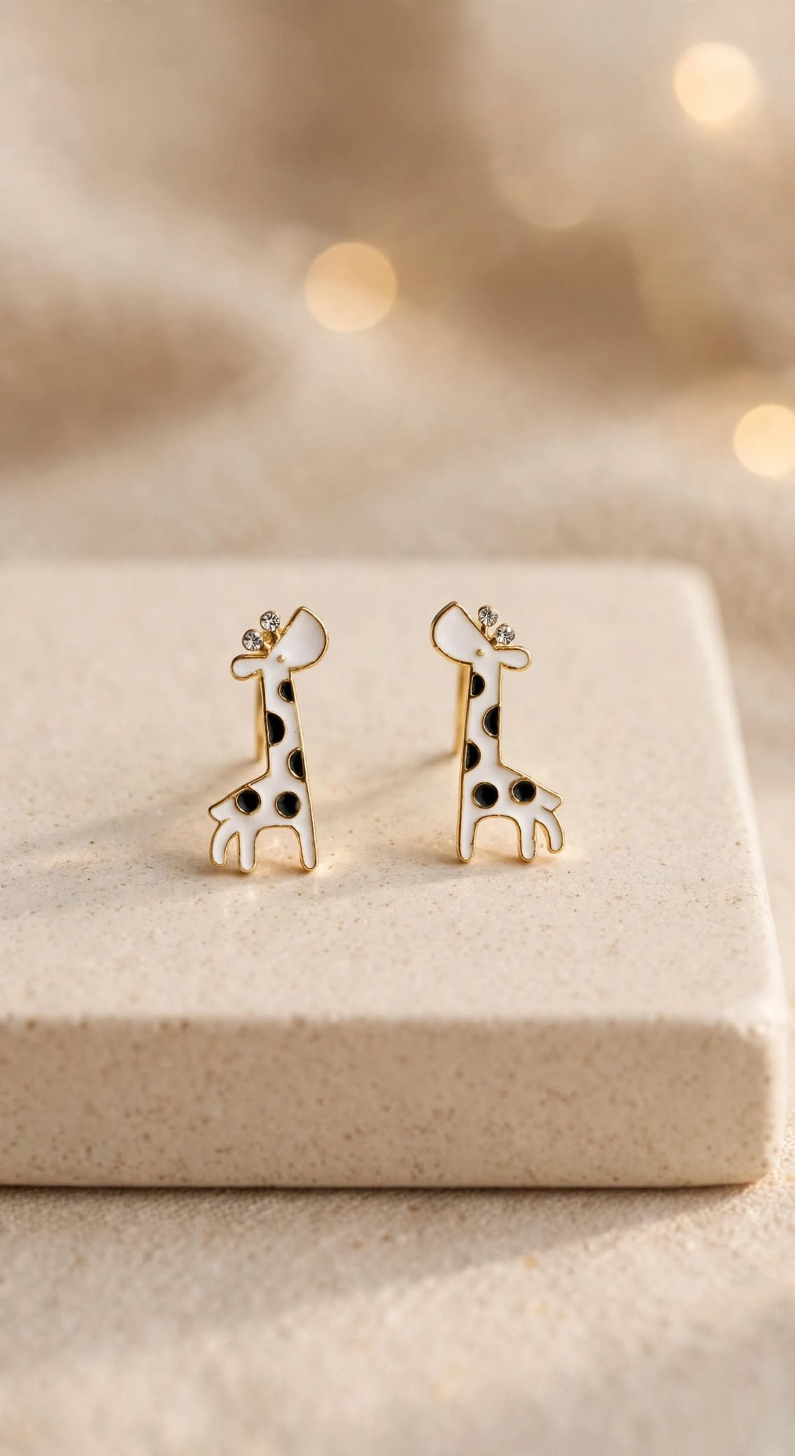 Giraffe Sky Blue Enamel Stud Earrings with Crystal Horns