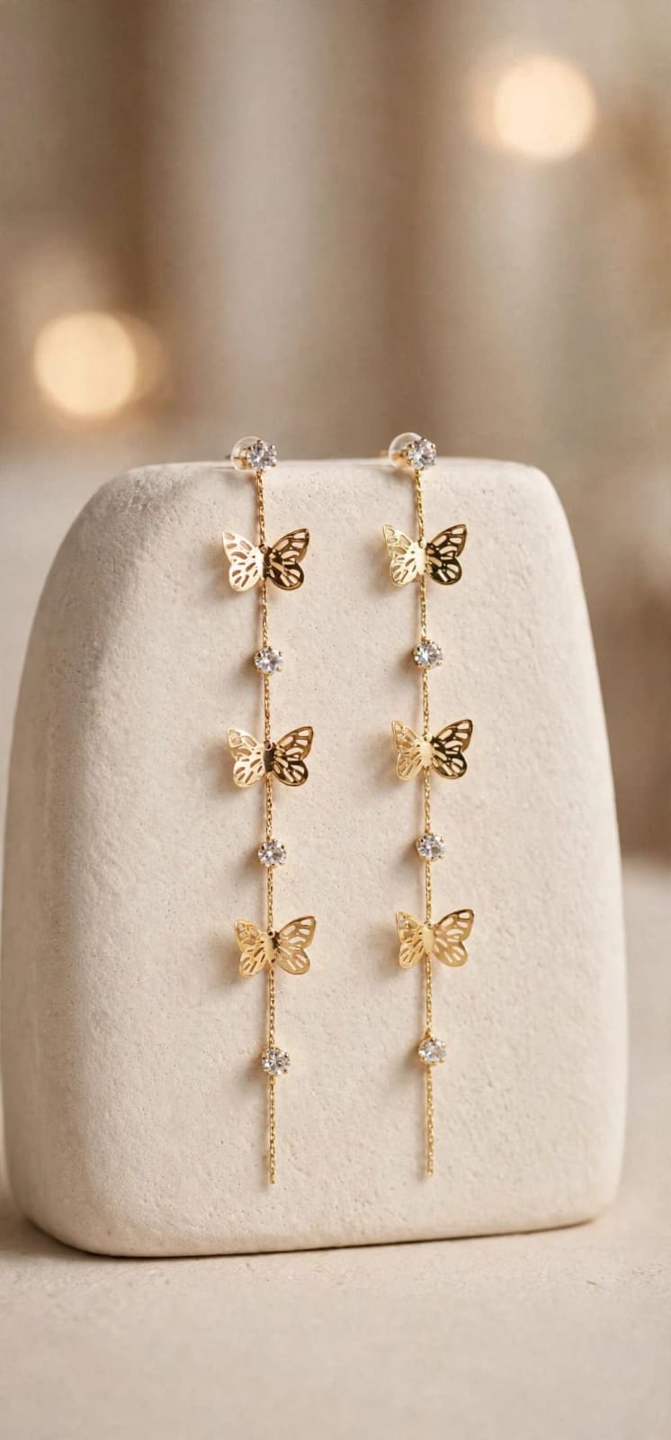 Flutter Triple Butterfly Long Chain  Earrings - Gold