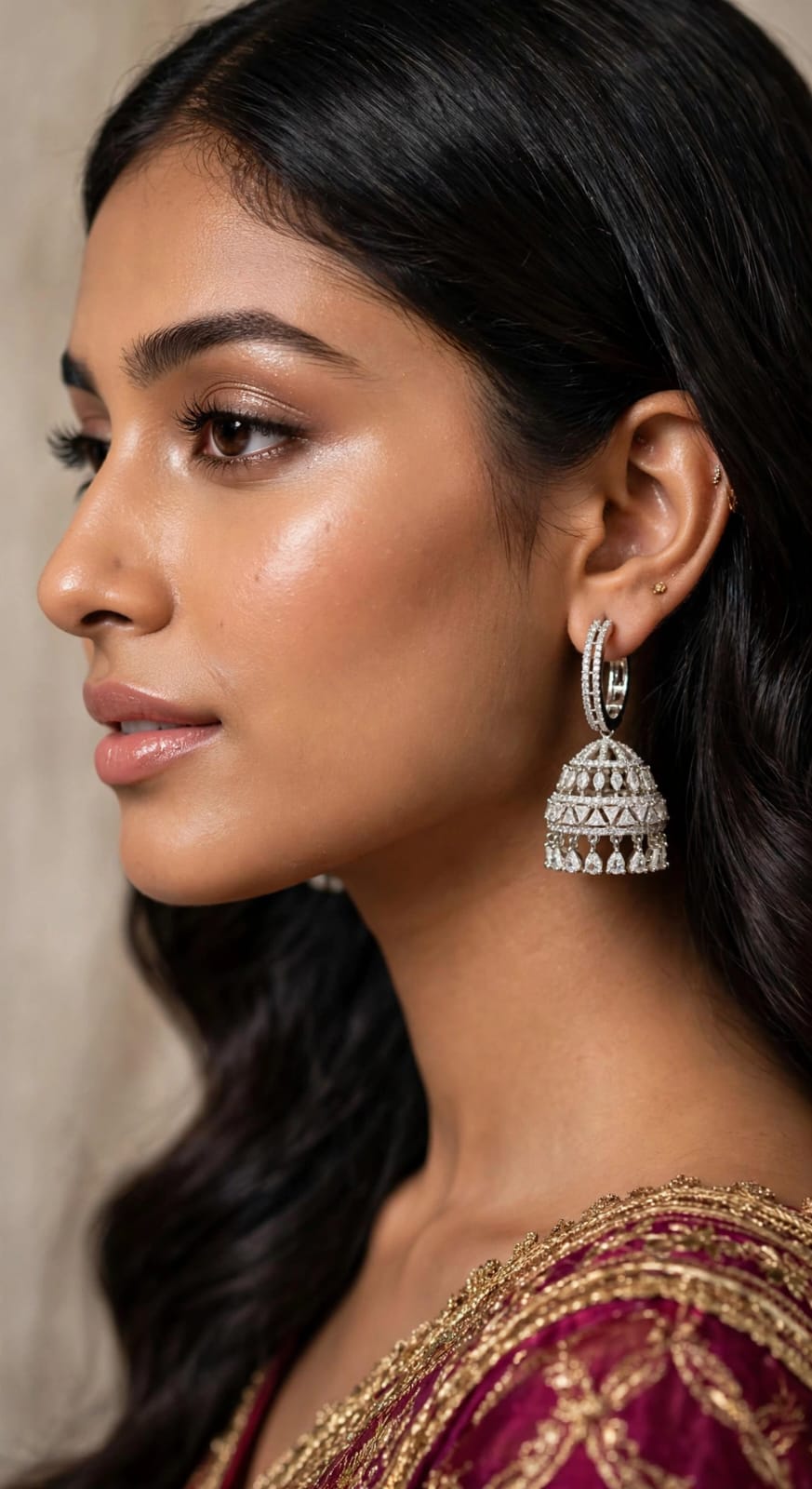 Chandni Diamond Bali Jhumka Earrings - Modern Hoop Style