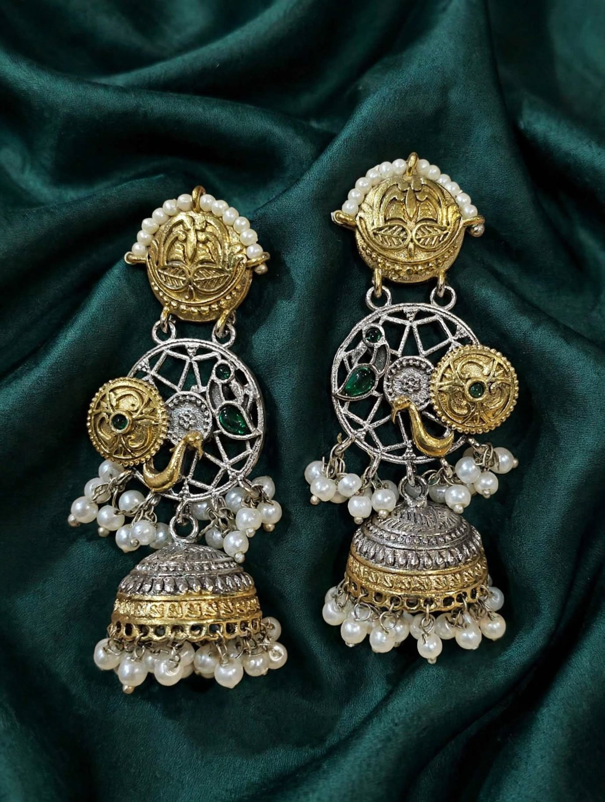 Dual Tone Peacock Jhumka Earrings