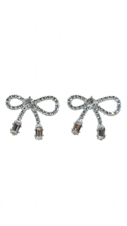 Bella Crystal Bow Drop Earrings - Silver