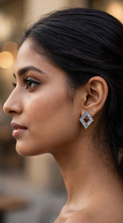 Grey Diamond Mother of Pearl Stud Earrings