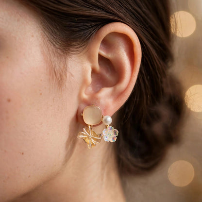 Blossom Duo Floral Pearl Drop Earrings