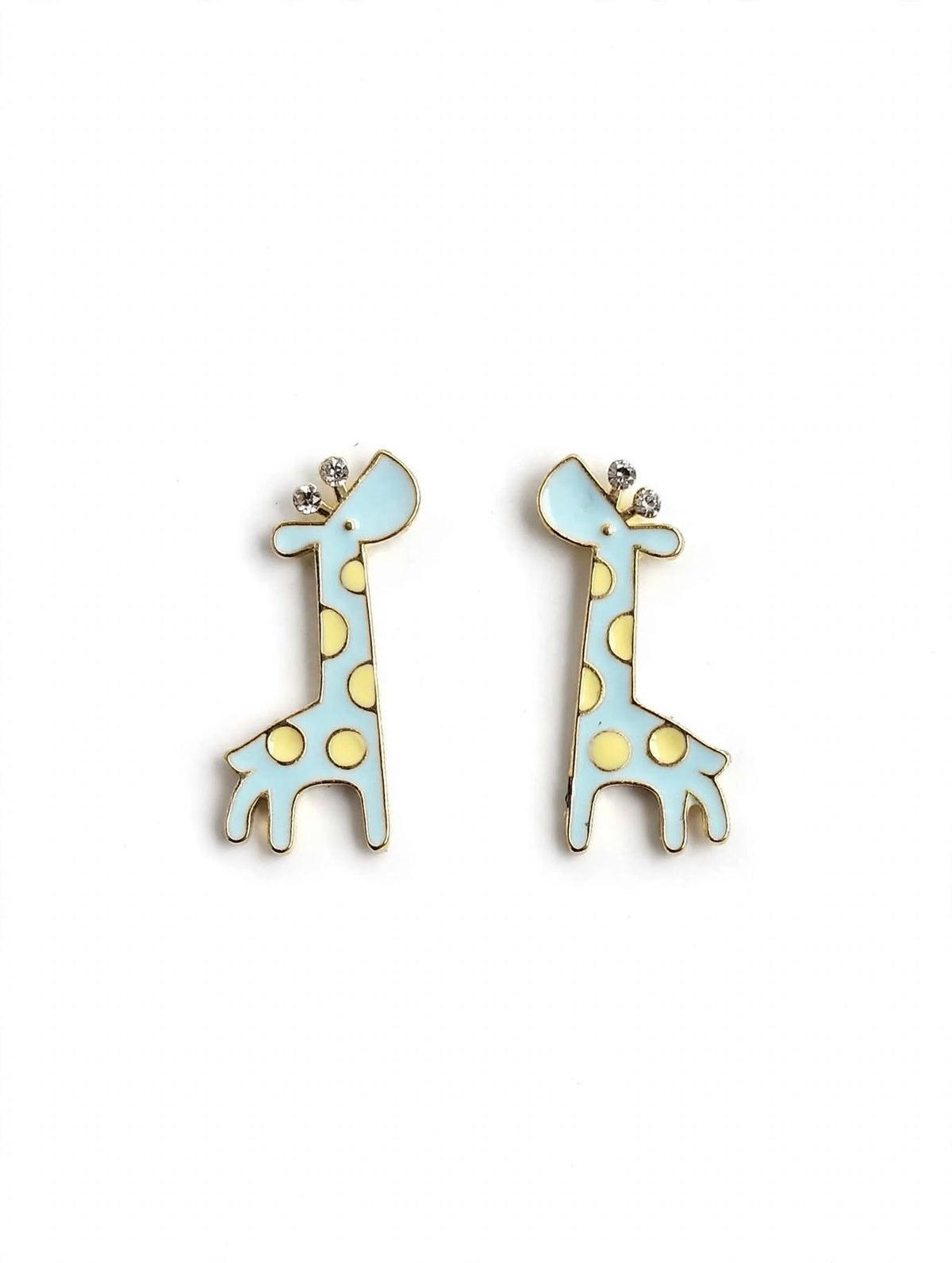 Giraffe Sky Blue Enamel Stud Earrings with Crystal Horns