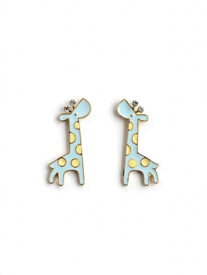 Giraffe Sky Blue Enamel Stud Earrings with Crystal Horns