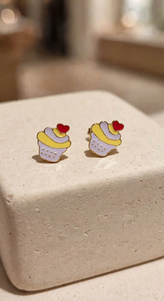 Cupcake Enamel Dessert Stud Earrings