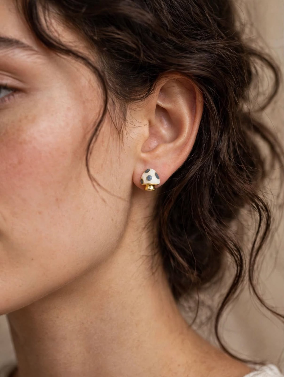 Mushroom Stud Earrings Enamel Polka Dot