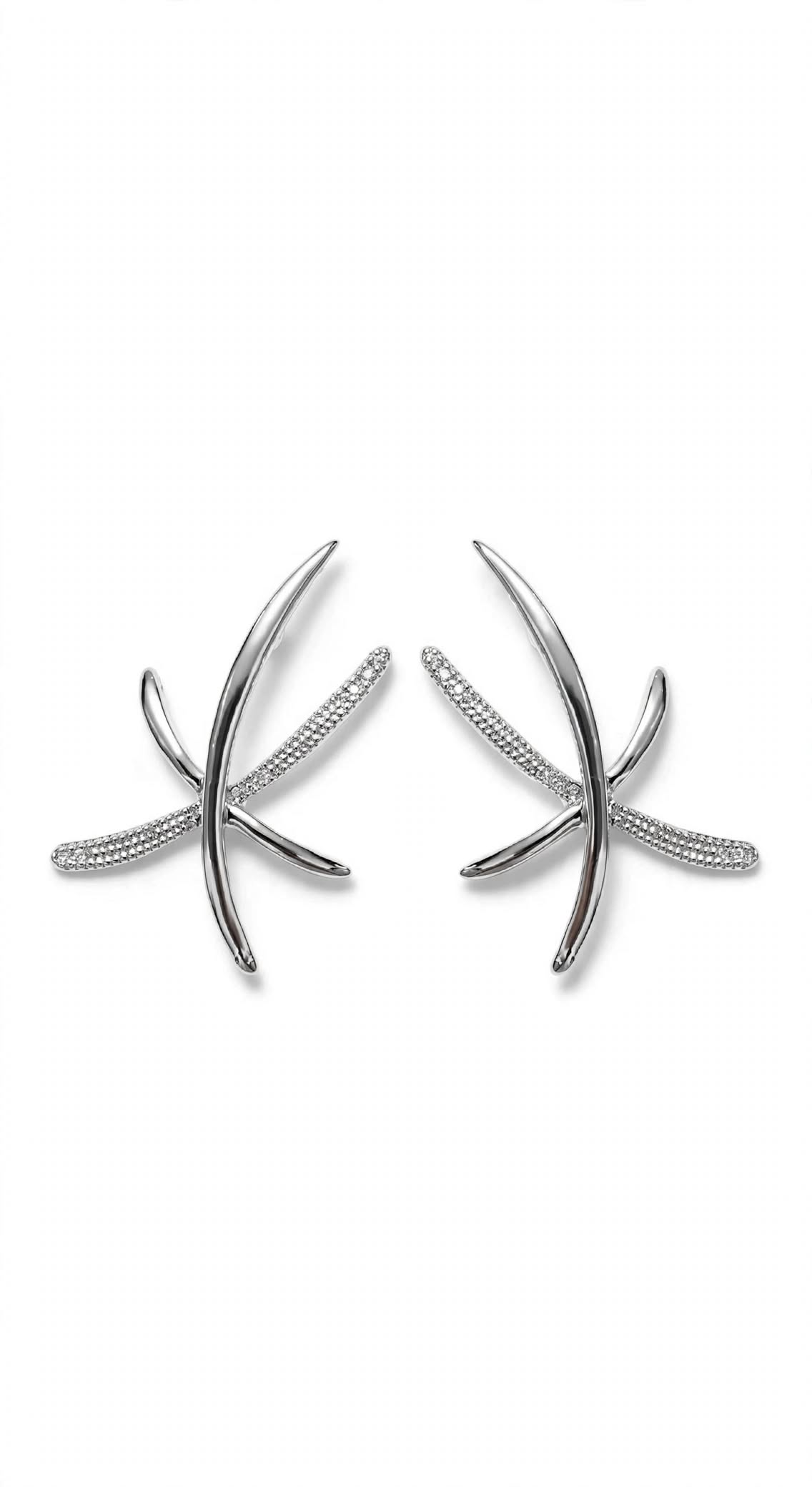 Aurora Crossover Ear Silver Starburst Earrings