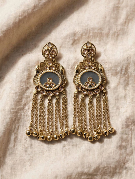 Antique Gold Kundan Tassel Jhumka Earrings
