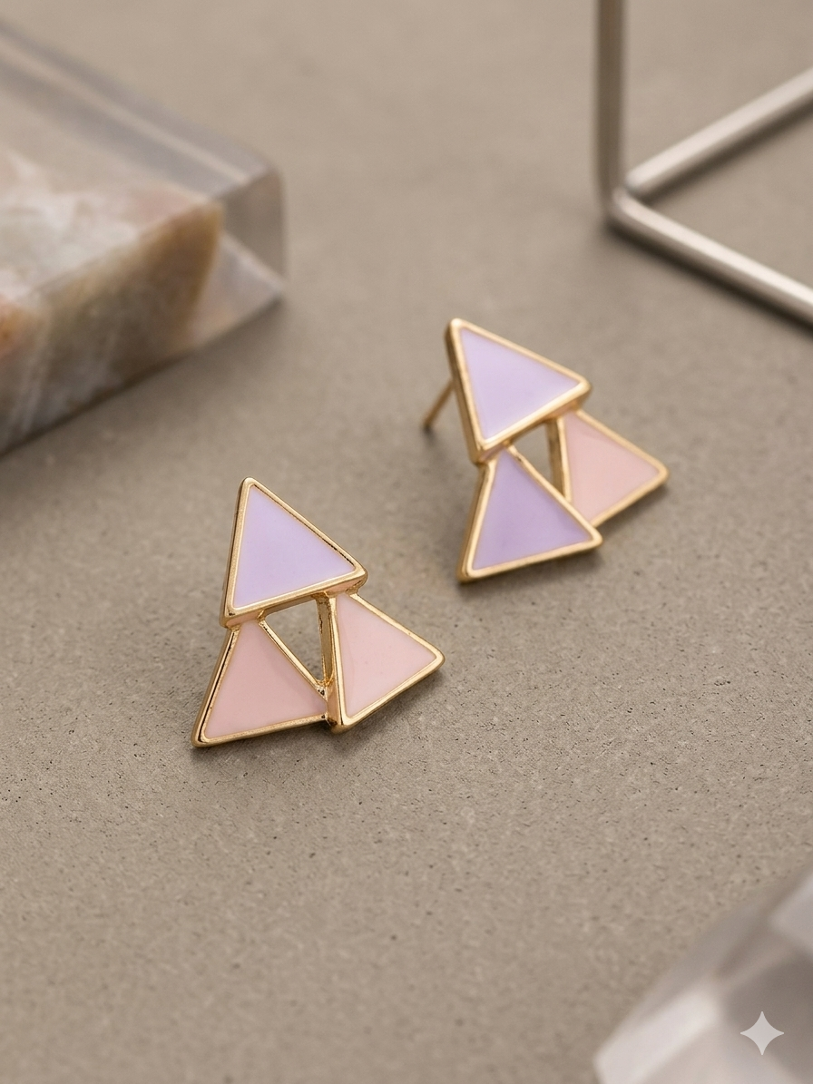 Tri-Triangle Enamel Stud Earrings