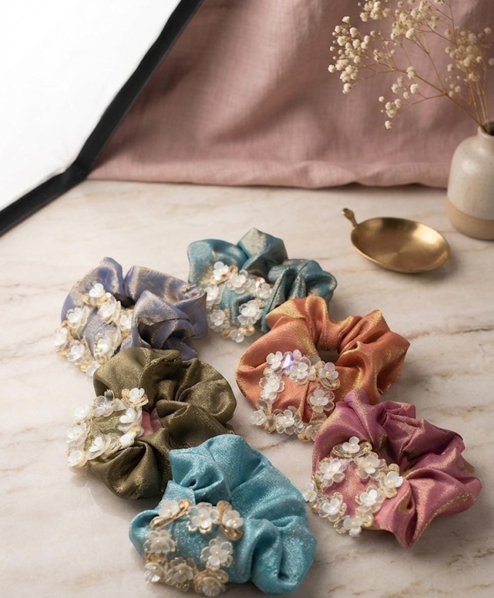 The Shimmering Floral Blossom Scrunchie