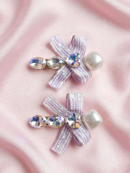Pearl and Crystal Bow Hair Clips for Baby Girls - 2 Pcs