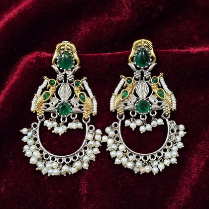 Chandbali Earrings Mayuri Dual-Tone Peacock