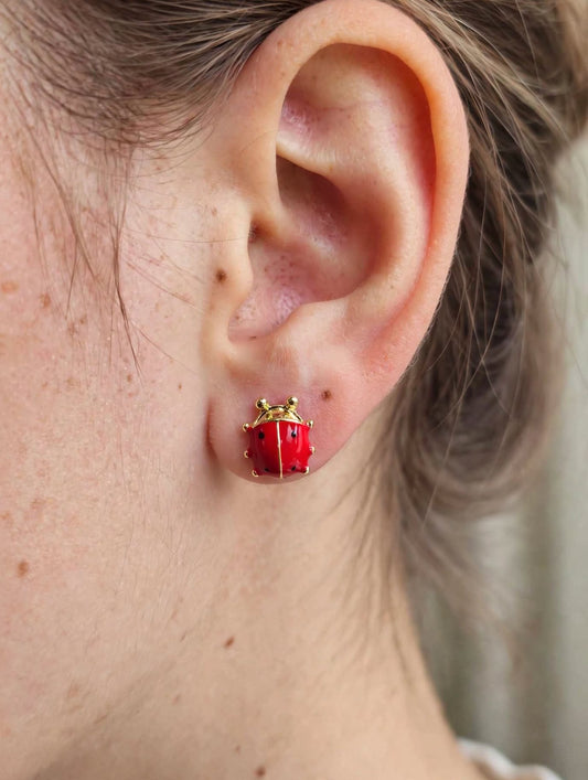 Enamel Ladybug Stud Earrings