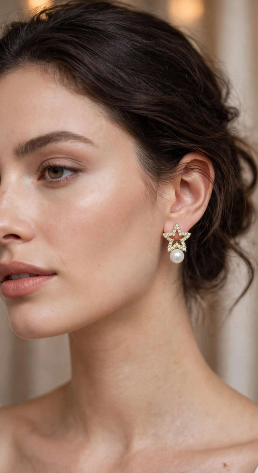 Starlight Pearl Pavé Star Drop Earrings