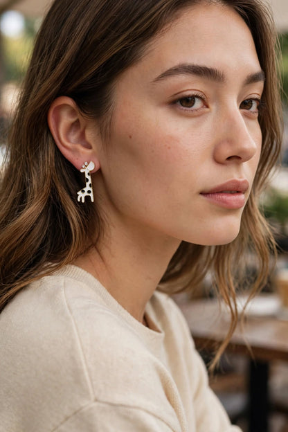 Giraffe Sky Blue Enamel Stud Earrings with Crystal Horns