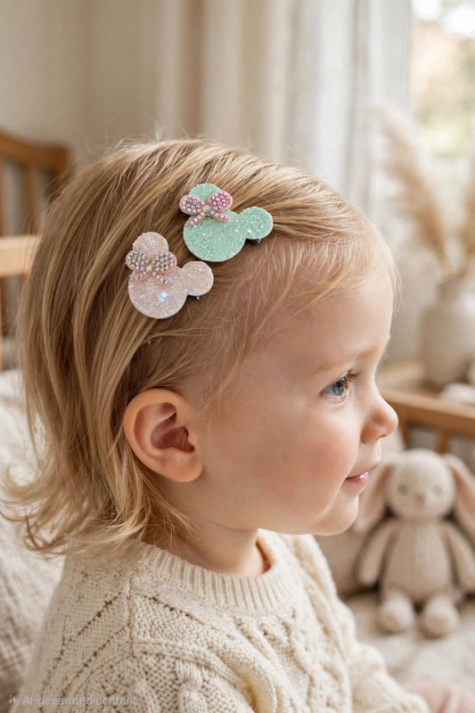 Glitter Mouse Ear Hair Clips