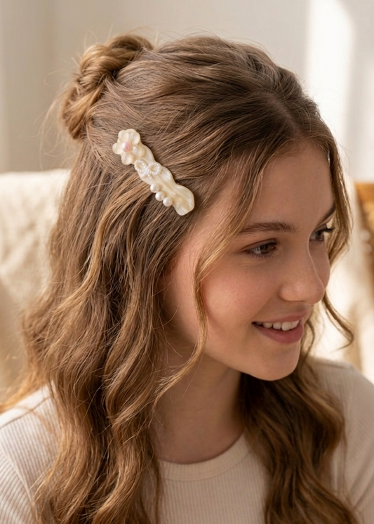 The Pearl Bow & Blossom Hair Clip ( Set of 2)
