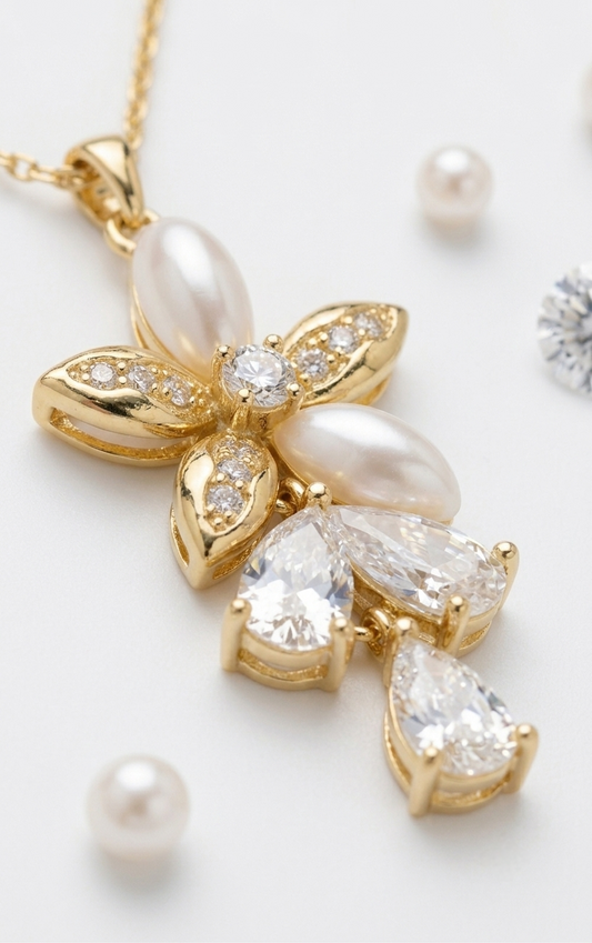 Floral Elegance Pearl & Crystal Set