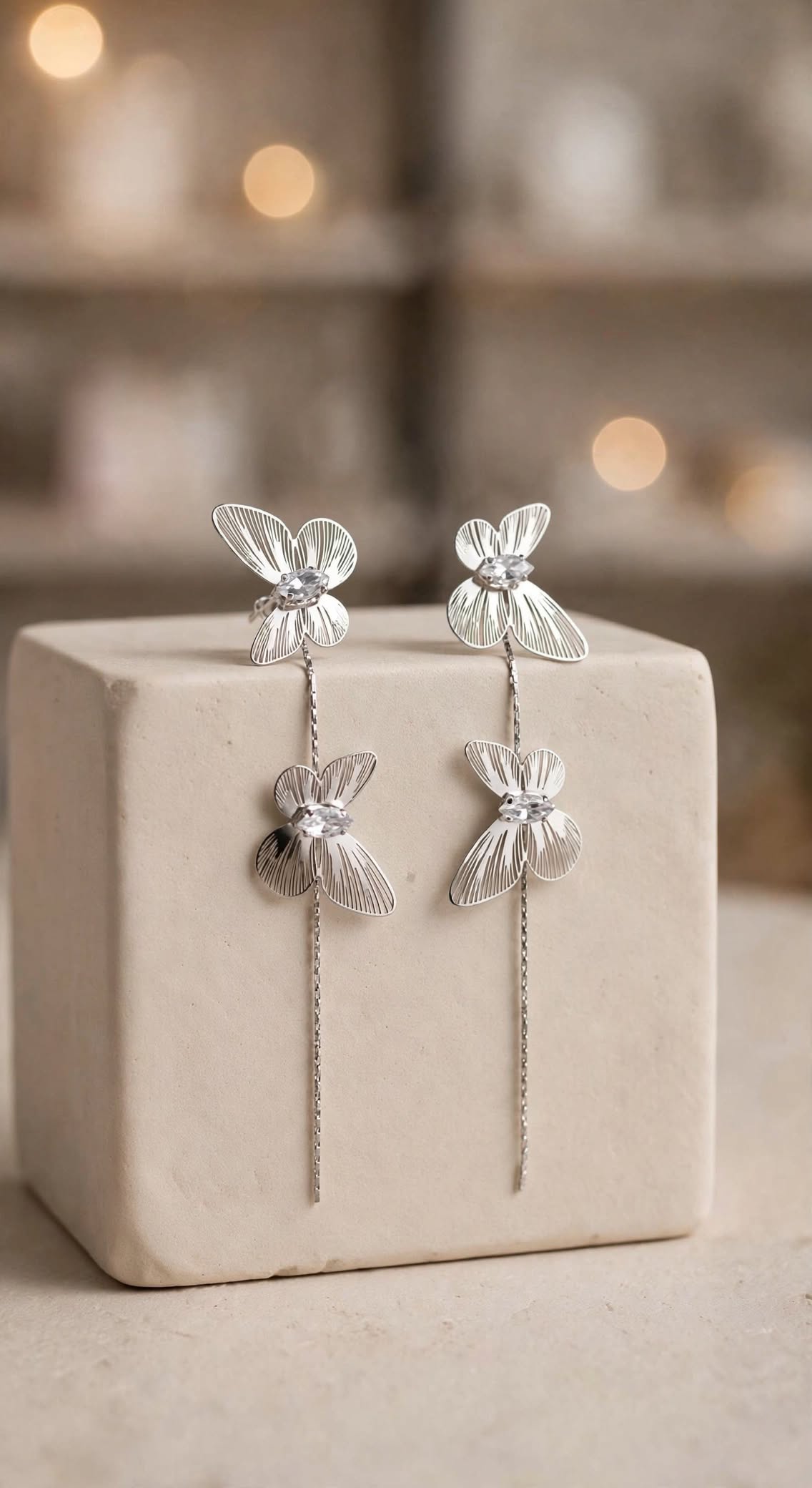 Flutter Silver Butterfly Long Tassel Drop Earrings