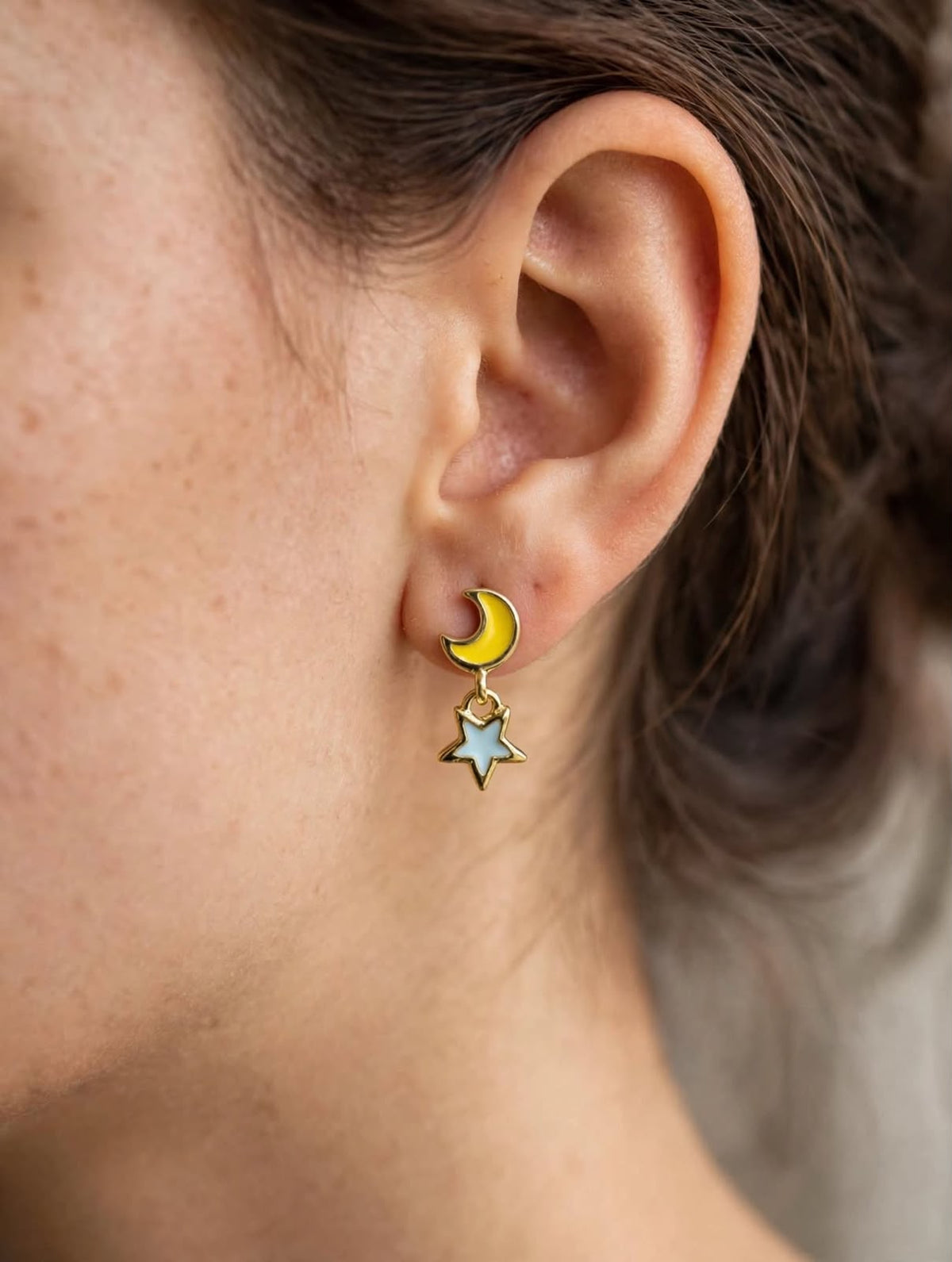 Moon & Star Drop Celestial Charm Earrings
