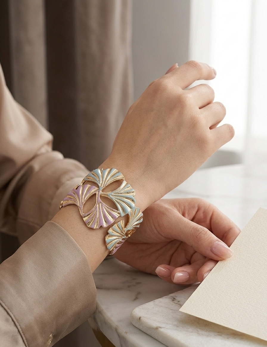 The Ginkgo Leaf Enamel Cuff