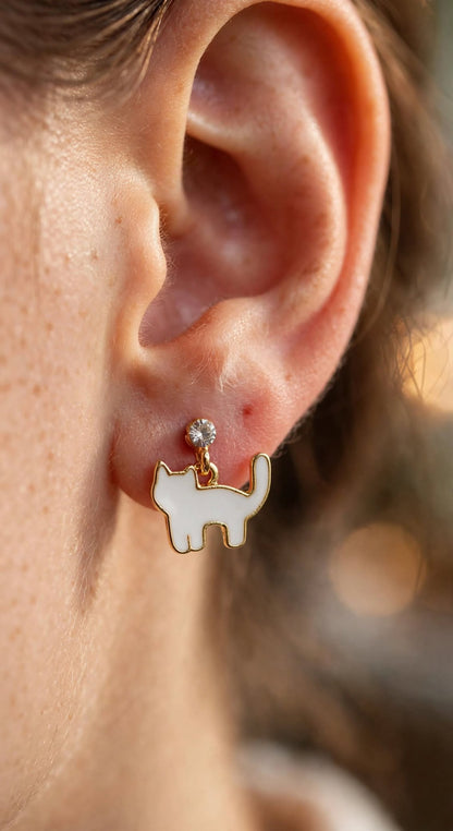Starry Kitty Mismatch Drop Earrings