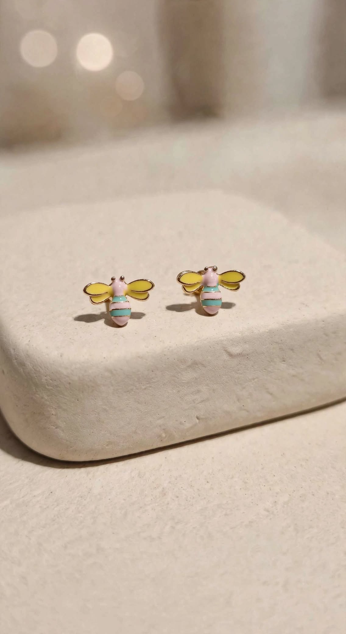 Pastel Honey Bee Stud Earrings - Yellow & Mint