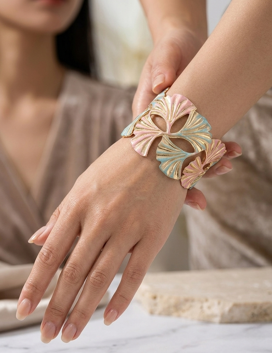 The Ginkgo Leaf Enamel Cuff
