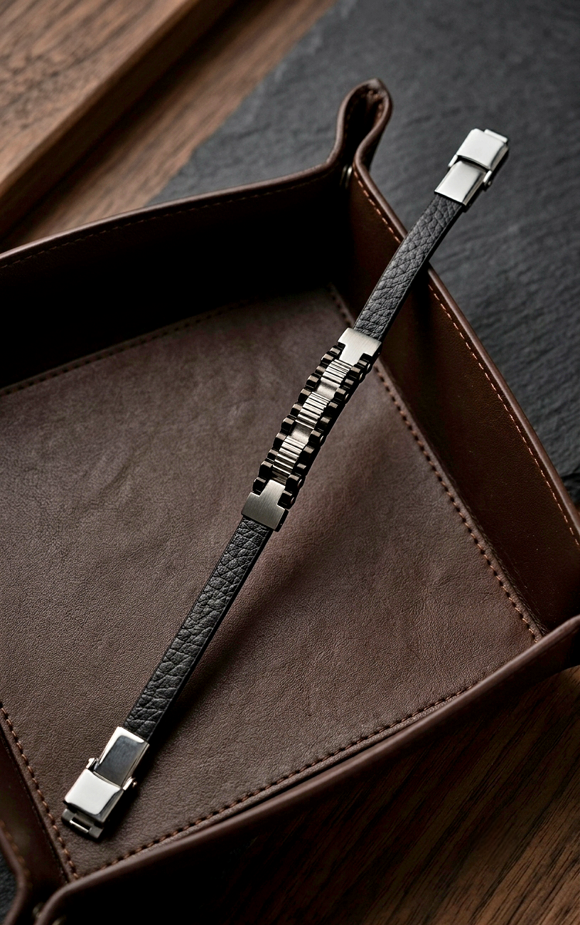 Urban Edge: Dual-Tone Stainless Steel & Leather Bracelet