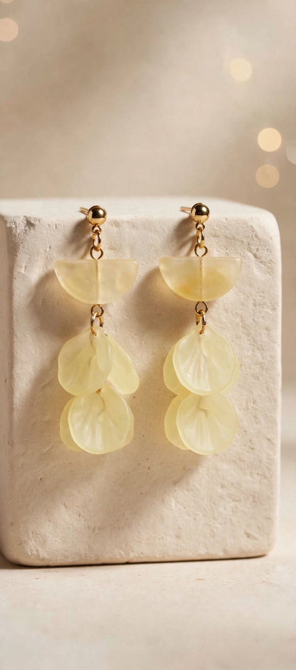 Lemon Petal Shell Layered Drop Earrings