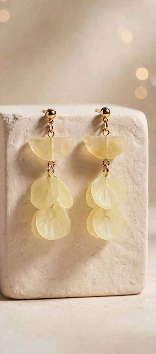 Lemon Petal Shell Layered Drop Earrings