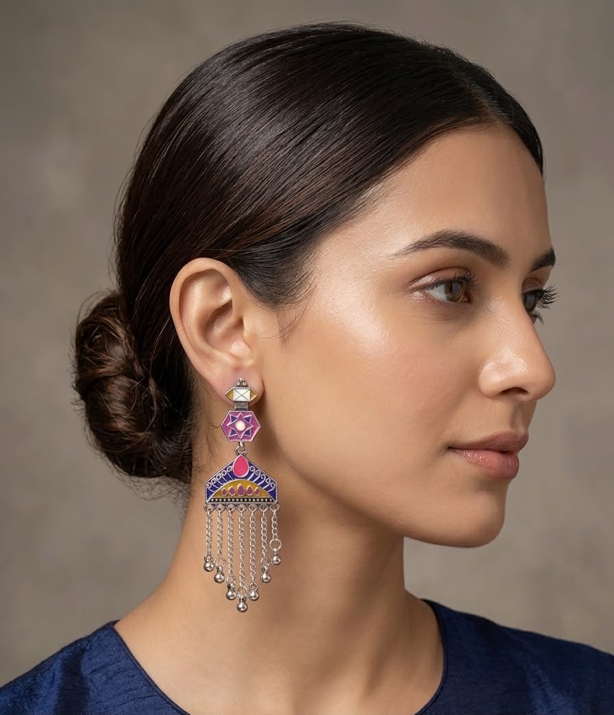 The Roohani Meenakari Tassel Drop Earrings
