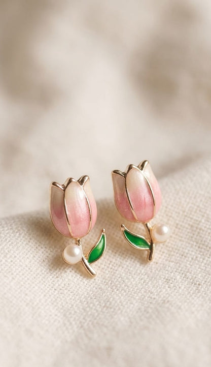 Elegant Tulip Pearl Drop Studs