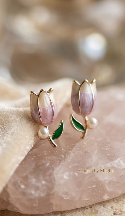 Elegant Tulip Pearl Drop Studs