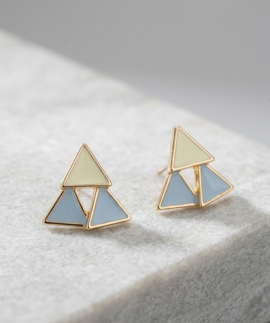 Tri-Triangle Enamel Stud Earrings