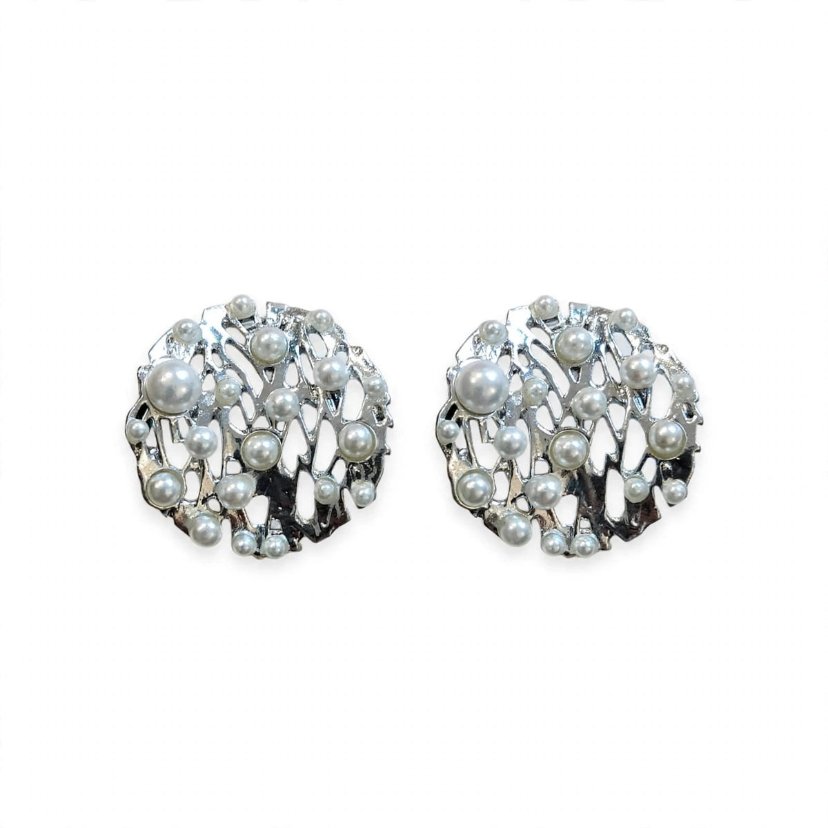 Pearl Galaxy Silver Filigree Round Stud Earrings