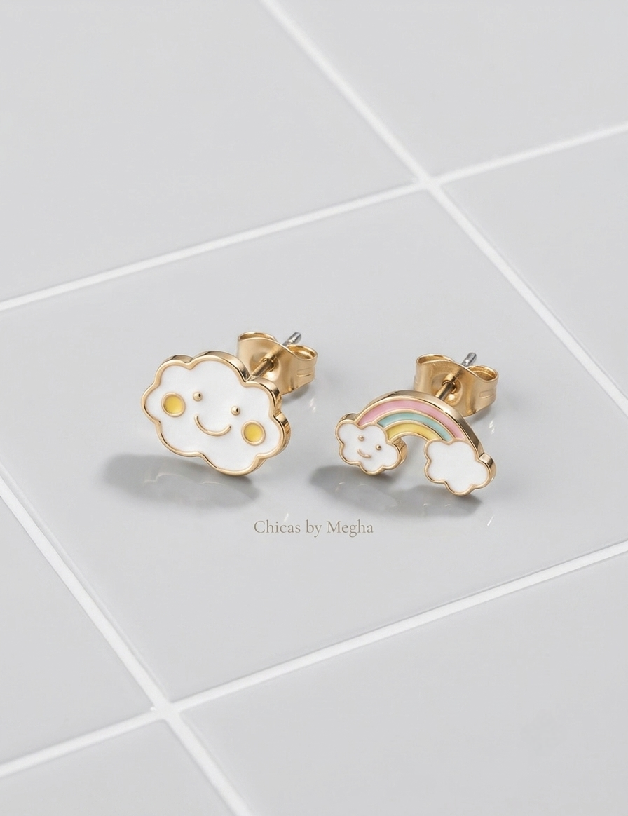 Cloud & Rainbow Mismatched Enamel Studs