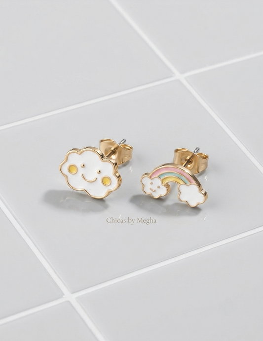 Cloud & Rainbow Mismatched Enamel Studs